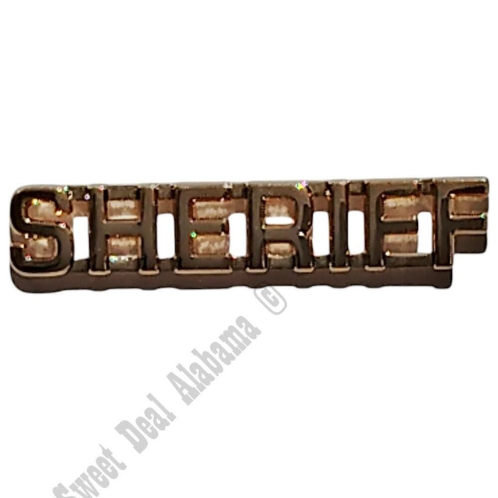 Sheriff Gold Motorcycle Hat Cap Lapel Collar Pin 1-3/4"W x 5/16"H Dbl Pin Back